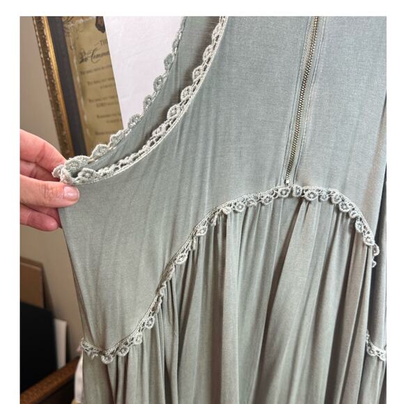 C&V Womens Tunic Dress Olive Green Boho Cottage Core Womens L Sleeveless Lace - Picture 11 of 13